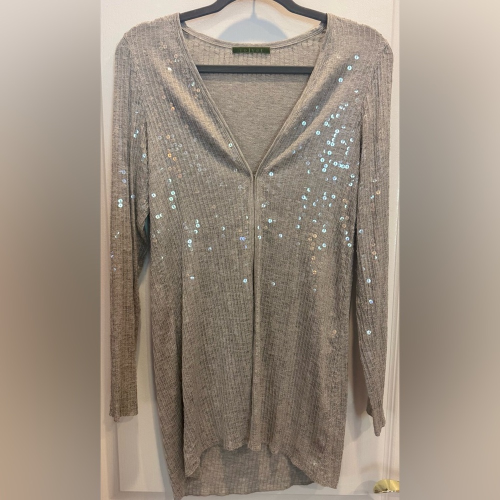 VELVET BY GRAHAM AND SPENCER Sequin Cardigan Gray M